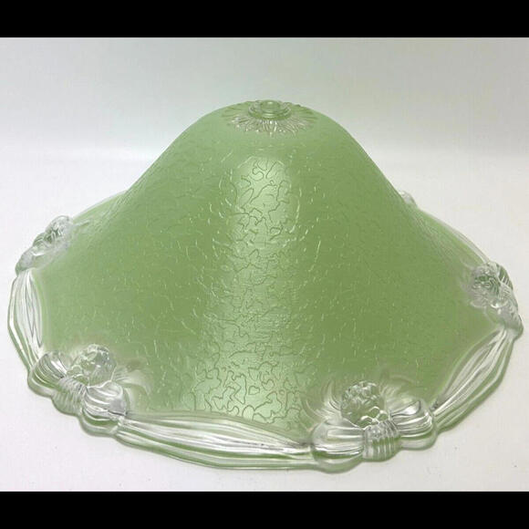 Vintage Deco Green Textured Thick Glass Ceiling Shade Bow Ribbon Accent Deco 12" - Picture 11 of 14